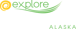 Green and white letters creating the logo of explore fairbanks