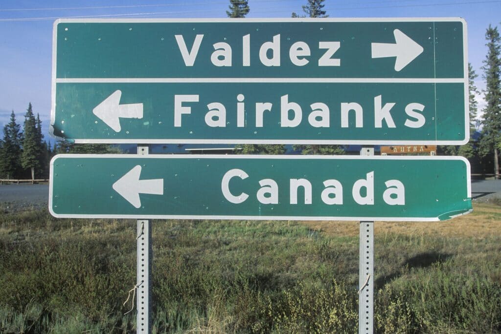 Road Sign Valdez Fairbanks Canada