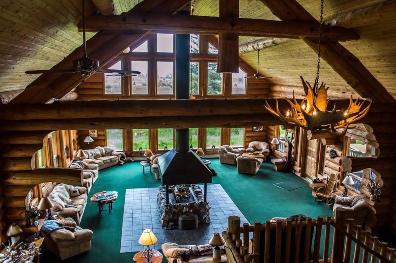Lodge from inside, lobby with green carpet