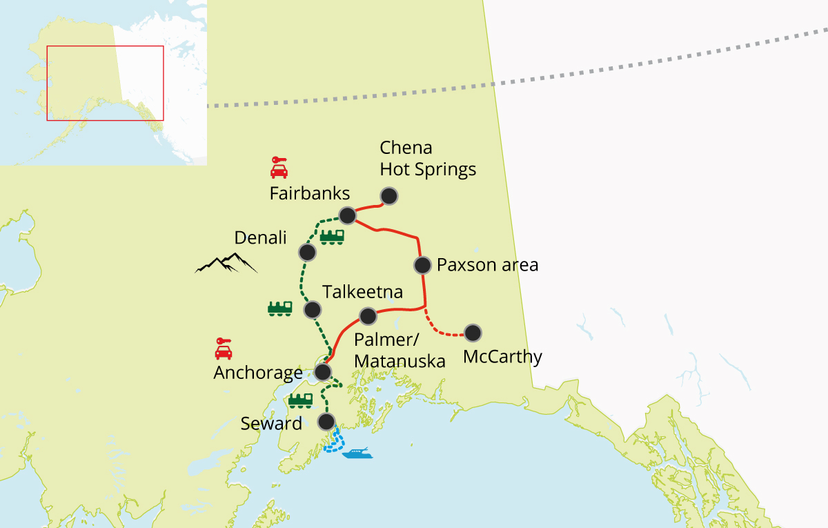 2022 Discover Alaska by Train and Car map