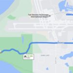 A map with the route from Anchorage airport to Kincaid Park