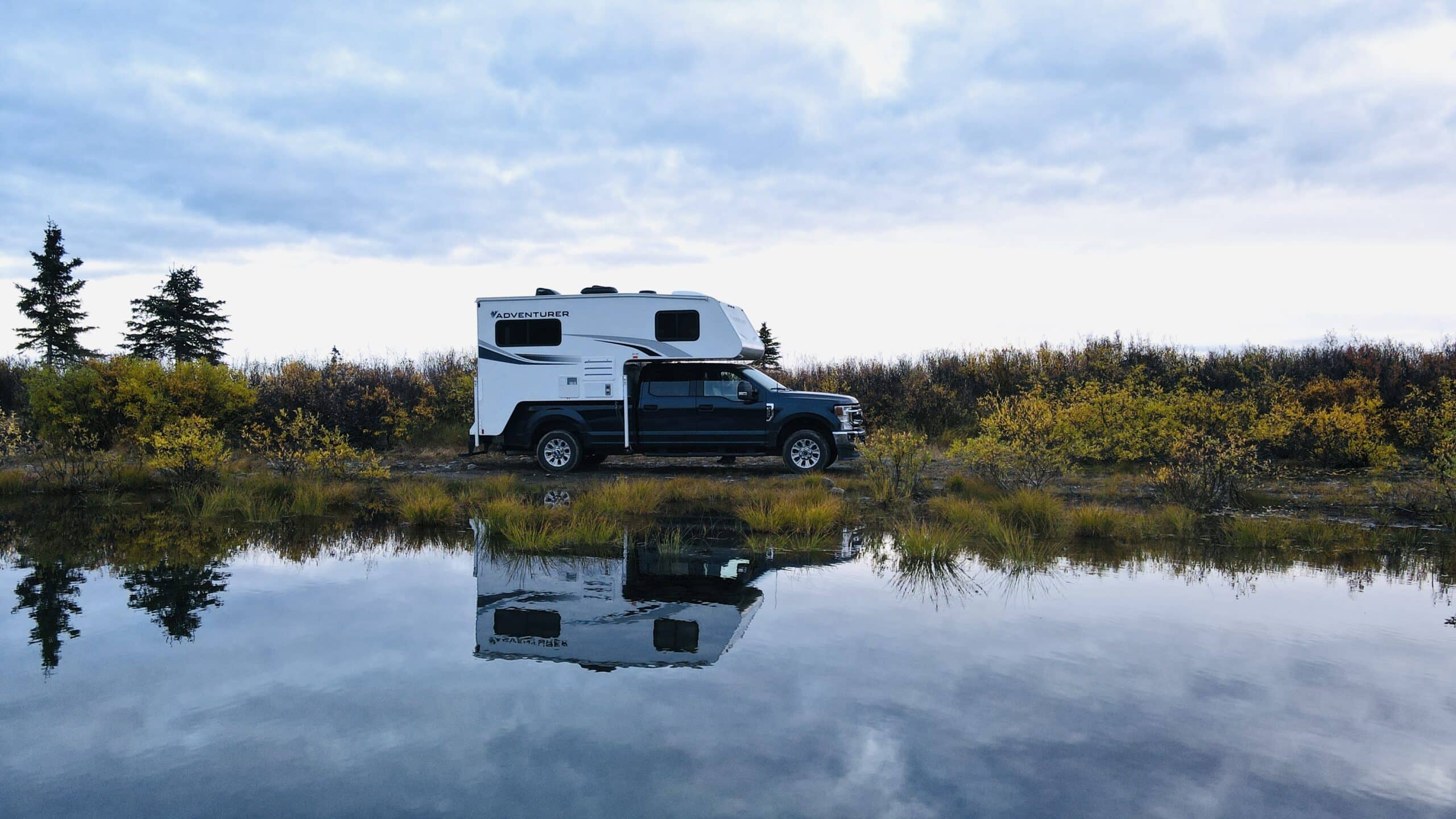 truck camper at lake