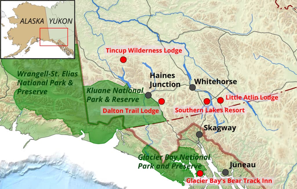 Lodges in the Yukon and Glacier Bay Map