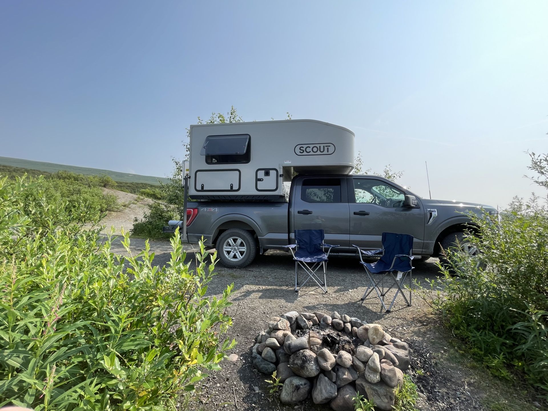 Scout Adventure Truck Camper camping along Denali Highway